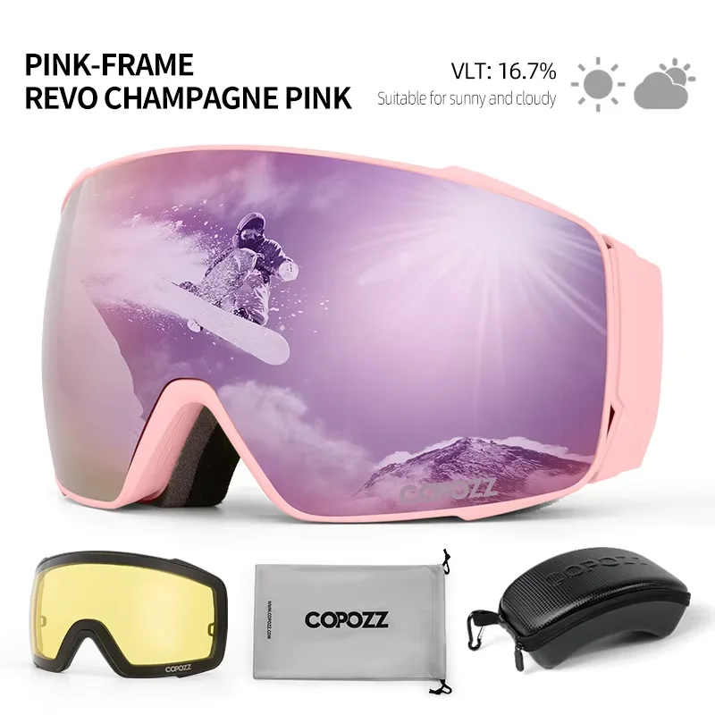 Copozz Magnetic Polarized Ski Goggles Anti-Fog Winter Double-Layers UV400 Protection Men Ski Glasses Eyewear with Lens Case Set