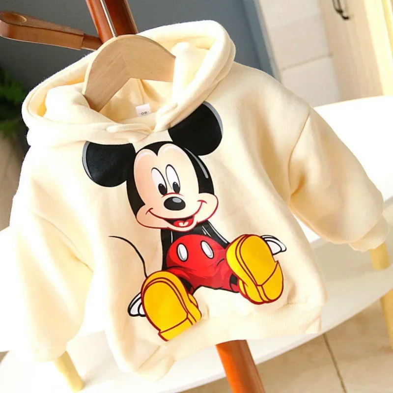 Disney-suéter infantil mickey mouse com capuz, roupas de veludo, tops de manga comprida, desenhos animados, bebês meninos, meninas, criança, outono,