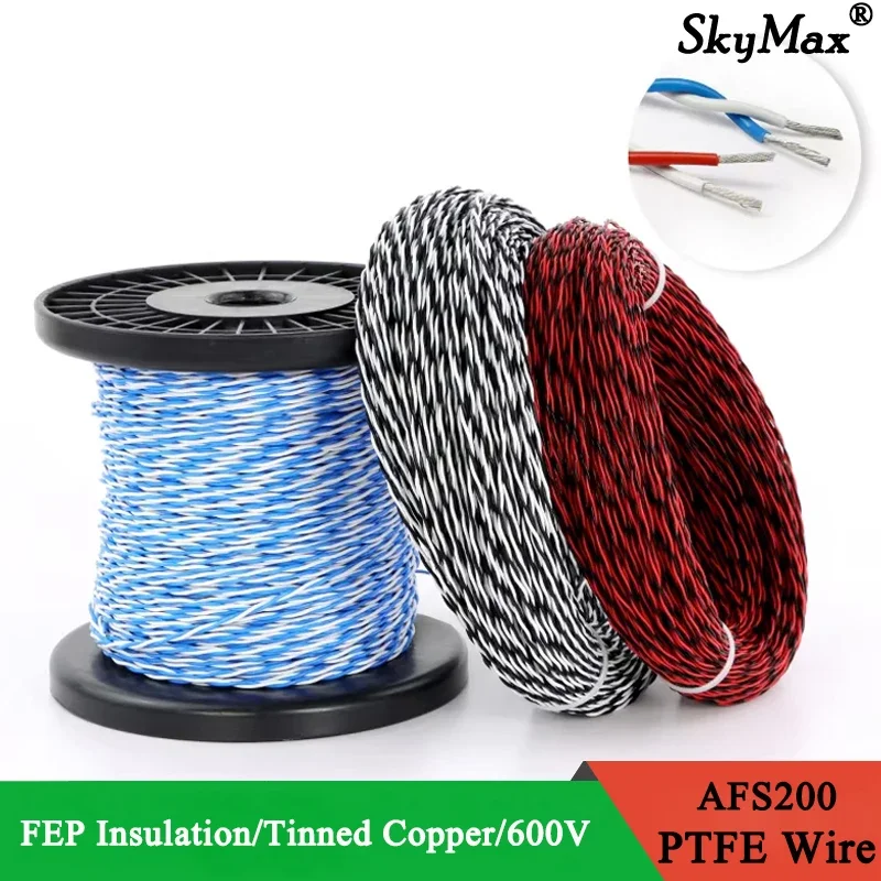 1~20m PTFE Wire AFS200 Twisted Pair 26/25/24/22/20/18/17/15/13AWG High Temperature FEP Insulation Tinned Copper Electronic Cable