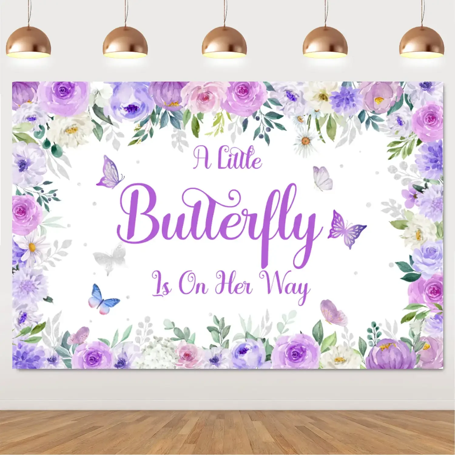 Purple Butterfly Flowers Baby Shower Backdrop Decor A Little Butterfly Is on Her Way Backdrop for Girls Birthday Party Supplies