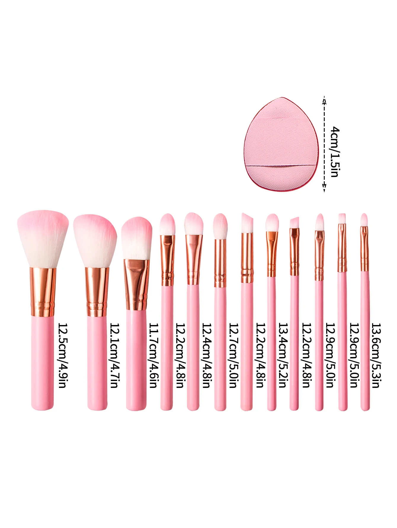 15PCS Makeup Brush Cushion Puff Set Pink Kabuki Foundation Powder Concealer Eyeshadow Eyebrow Brushes Mini Triangle Puff