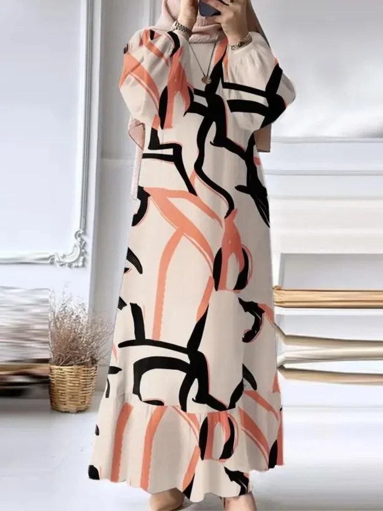 Eid Muslim Dress for Women Vintage Ruffle Hem Abaya Morocco Party Dresses Ramadan Lace-up Kaftan Islam Dubai Arab Long Robe 2024