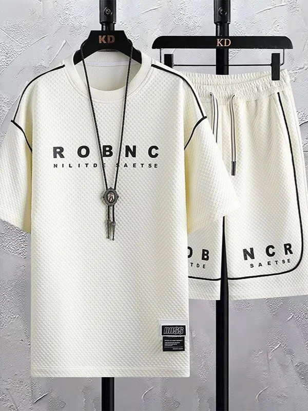 

Летний комплект из ледяного шелка: свободная футболка с коротким рукавом и тонкие дышащие спортивные шорты для мужчин, повседневный спортивный костюм из двух предметов для подростков