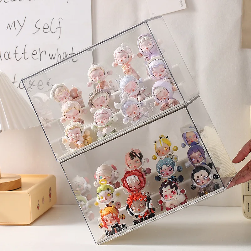 Dustproof Doll Display Case Blind Box Showcase Storage Organizer Acrylic Storage Box for Action Figures Toy Model Collectible