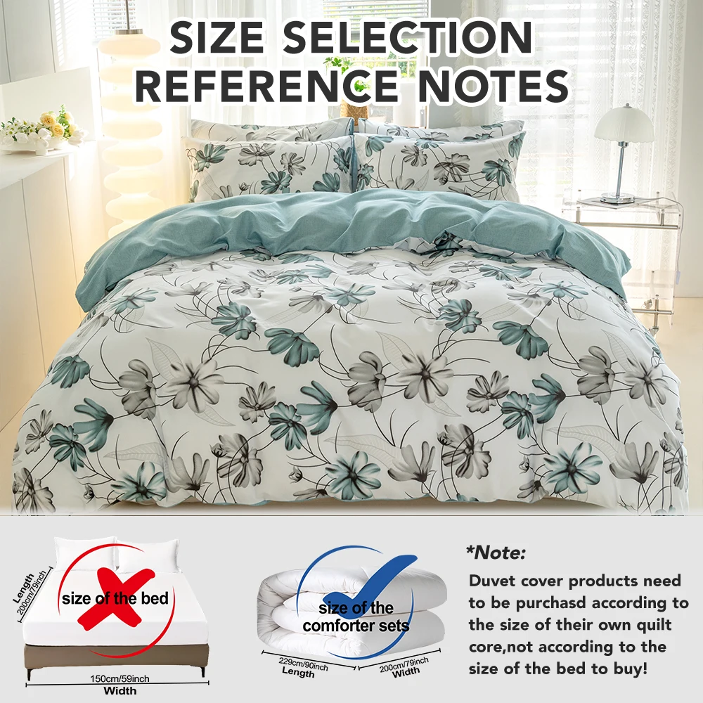 3pcs Fashion Reversible Teal G - đánh giá và giá Aesthetic Floral Duvet Cover