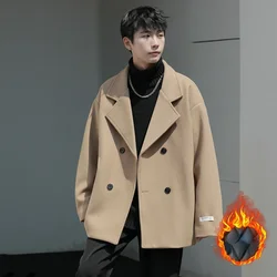 New Winter Thicken Warm Woolen Coat Men Casual  Double Breasted Short Coat Men Korean Fashion Loose Oversized Mens Overcoat