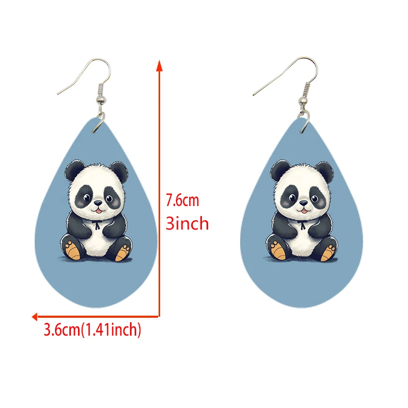 SOMESOOR Cartoon Animals Wood Water Drop Earrings Panda Sloth Adorable Baby Highland Cow Little Frog Sunflower For Girls Gift