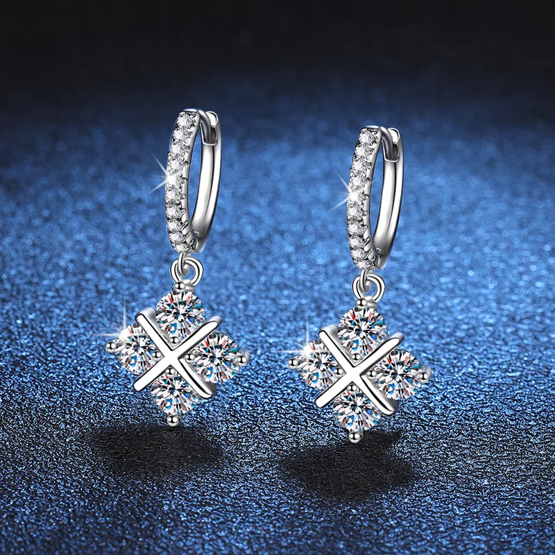 S925 Sterling Silver Earrings Women's Mosan Diamond Earrings Dream Catcher Network Temperament Classic Cross Earrings