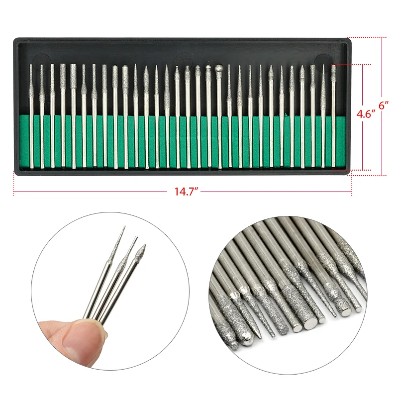 

30Pcs / Box Dental Diamond Polishing Drill Head Low Speed Polishing Rotary Grinding Needle Tip Kit