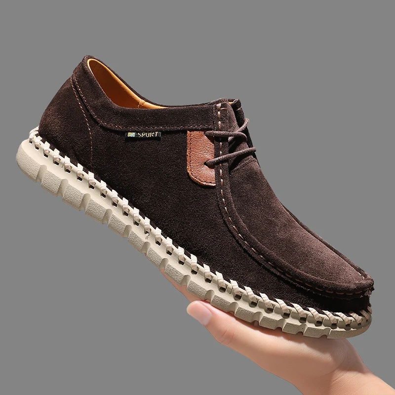 Flat Sole Comfortable Lightweight Anti Slip Hand-sewn Footwear Autumn New Mens Casual Shoes Solid Colour Breathable Man Sneakers