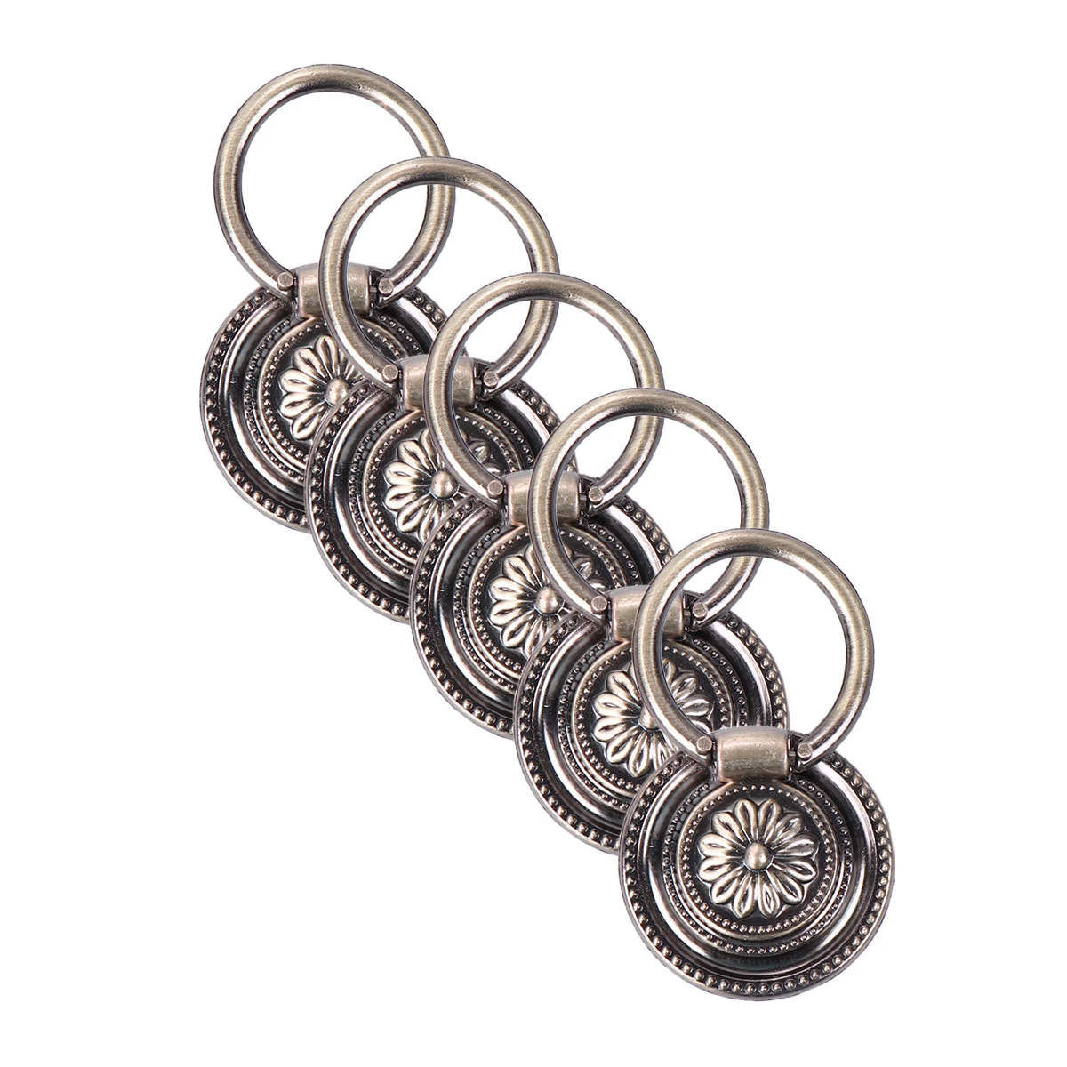 

5pcs 37Mm Round Vintage Cabinet Pull Handle Green Bronze, Metal Drawer Knob For Home Bathroom Office, Knob Ring Cabinets Pulls