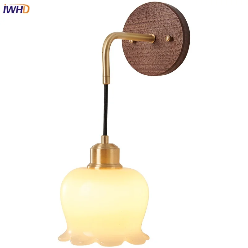 

IWHD Walnut Wood LED Wall Lamp Bar Porch Dining Room Nordic Modern Simple Resin Bathroom Mirror Stair Light Adjustable Luminaire