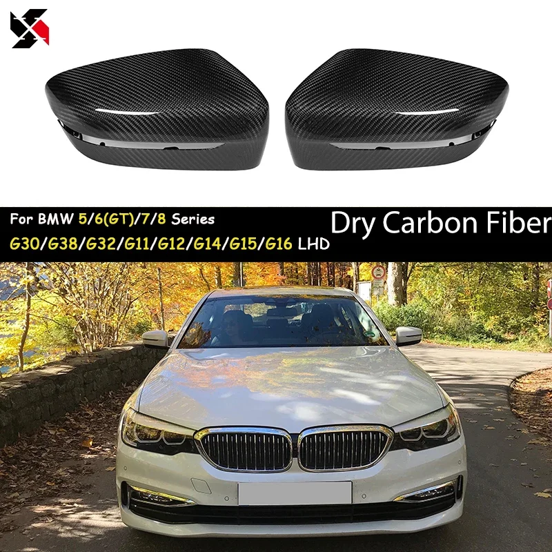 Real Dry Carbon Fiber SideDoor Rearview Mirror Cover Caps For BMW G30 G38 G32 G11 G12 G14 G15 G16 LHD Mirror Caps For Car 1 Pair