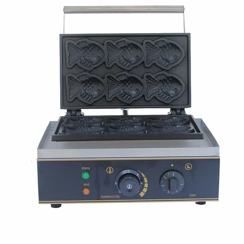 Evenly Heated Stainless Steel Fish Waffle Snack Making Machine High yield 6pcs Korean Japanese Taiyaki Waffle Maker