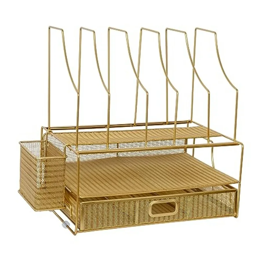 

Настольный органайзер Ryder Gold Mesh Metal Large с держателем для бумаг и писем, а также выдвижным ящиком