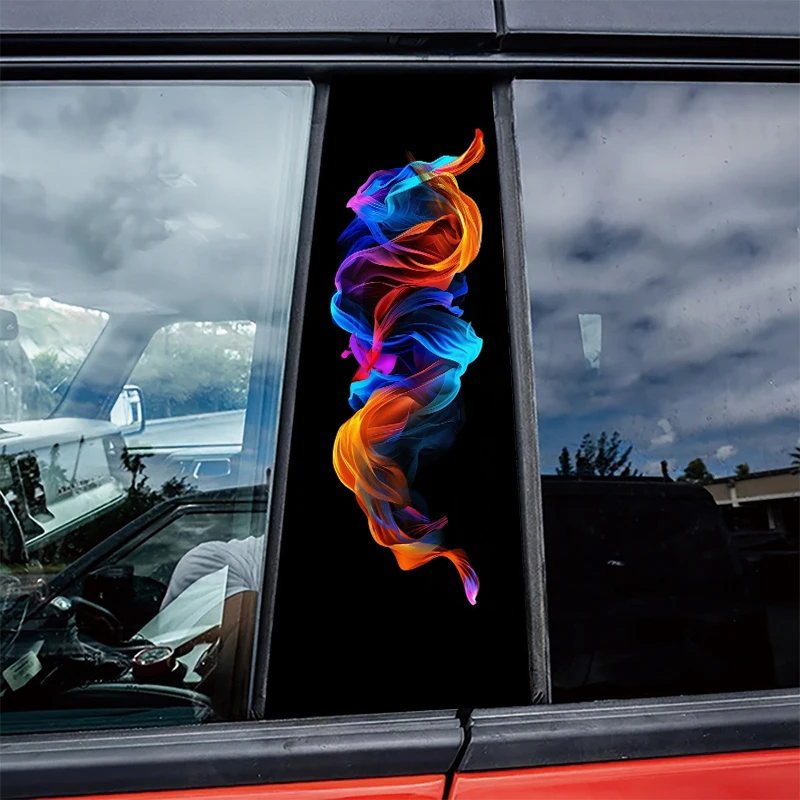 

2 штуки наклеек на центральные стойки автомобиля, защитная пленка с цветными нитями, устойчивые к царапинам наклейки.