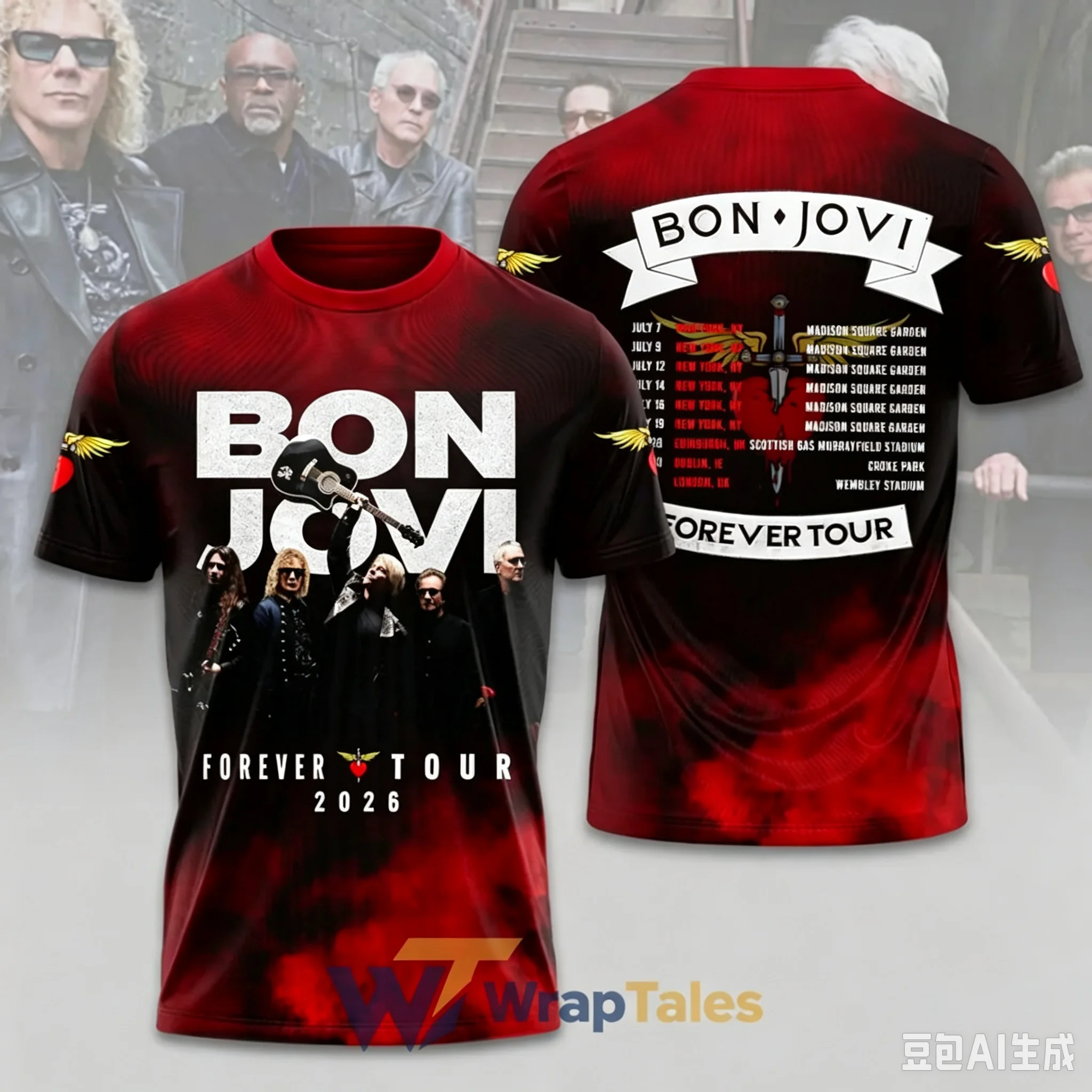 2026 New Bon Jovi Forever Tour Band Tour European and American Rock Jersey 3D Quick Drying Sports Men's T-shirt
