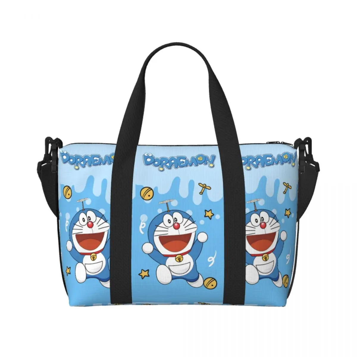 

Custom D-Doraemons Anime Beach Tote Bag for Women Extra Large Gym Carry On Cat Travel Shopping Bags