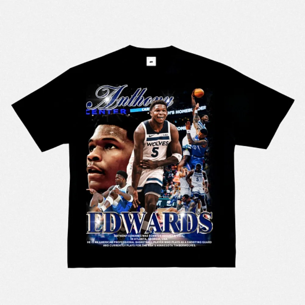 Star Edwards พิมพ์ American High-street Heavyweight Pure Cotton เสื้อยืดแขนยาวสําหรับผู้ชายในฤดูใบไม้ร่วง NBA Basketball Top
