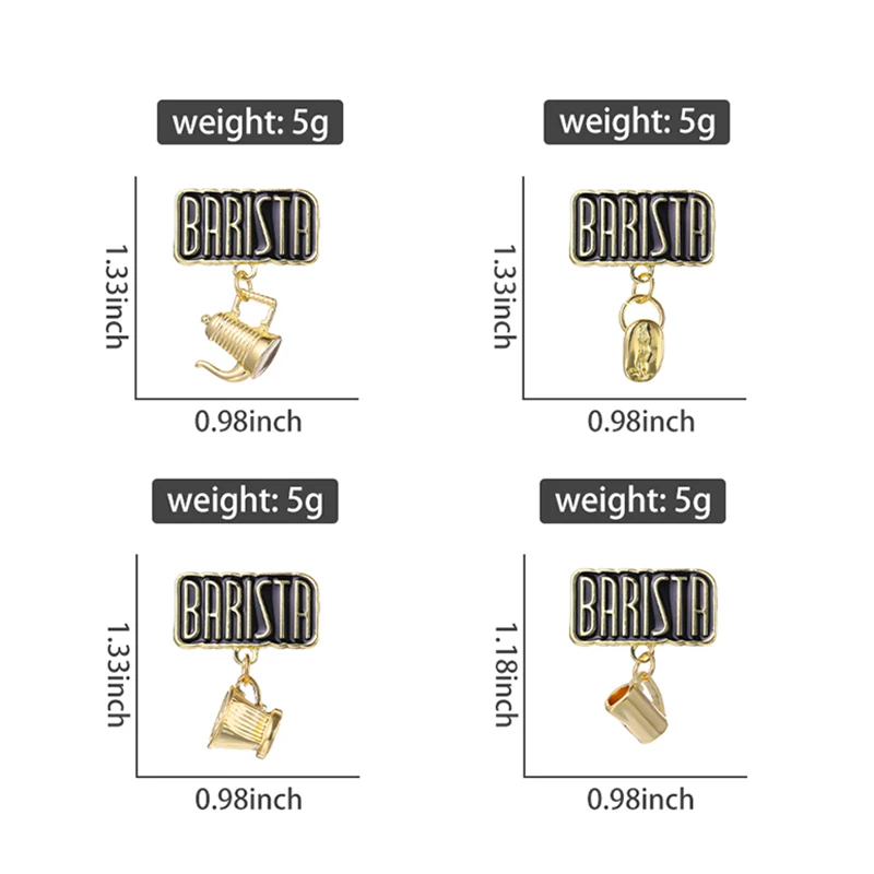 Barista Enamel Pins Custom Brooches with Pendant Coffee Mug Pot Bean Lapel Badges Vintage Jewelry Gift for Kids Friends