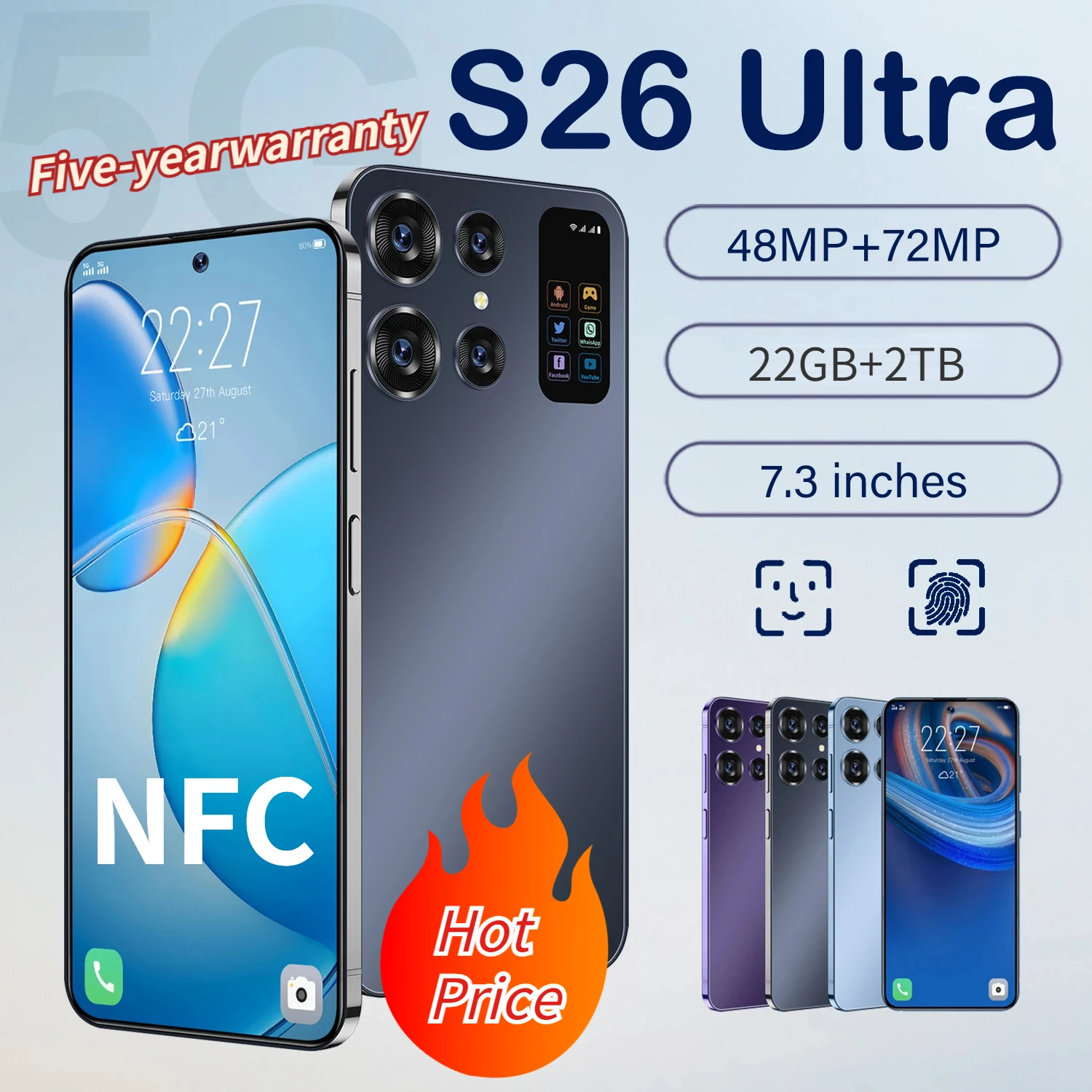 

Смартфон S26Ultra, 7,3 дюйма, 16 + 1T, две SIM-карты, Android 14, 48 + 72 МП, 7000 мА · ч