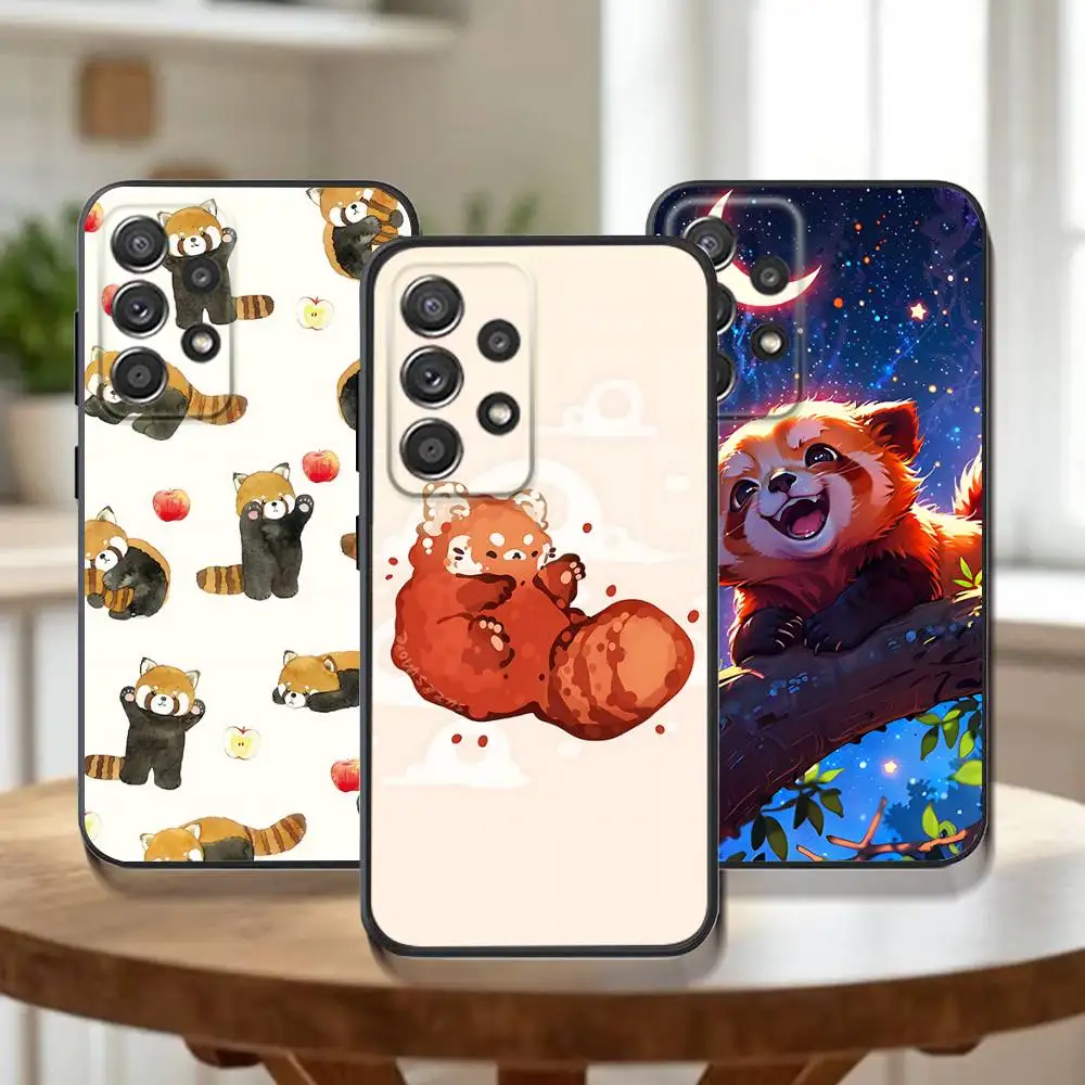 

Cute Cartoon Red Panda Phone Case For Samsung Galaxy A73,31,32,72,41,53,52,71,22,5G,Note,J7,8,9 Soft Black Cover