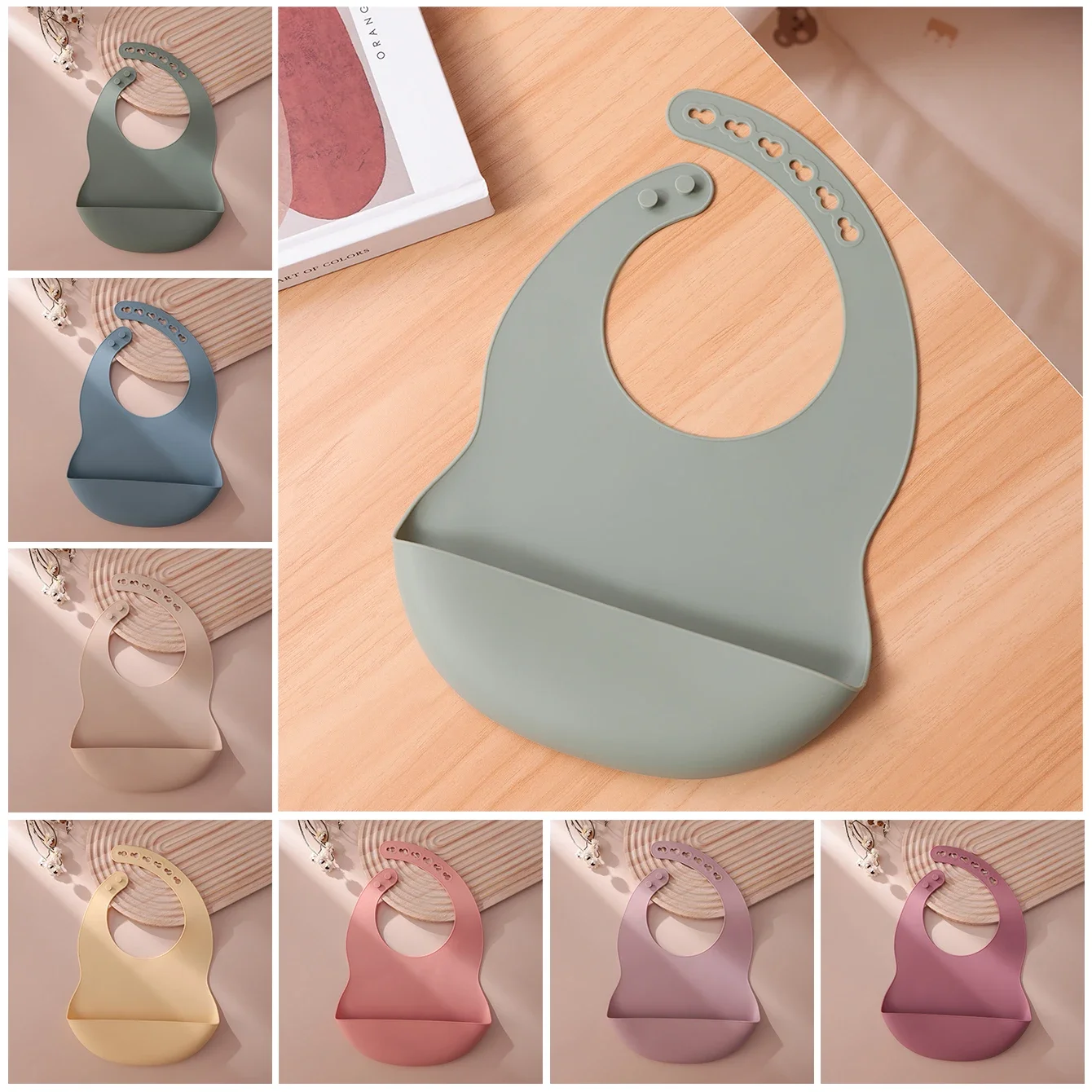 

Color Kids 1PCS Silicone Baby Bib Adjustable Waterproof Feeding Bib BPA Free Soft Drool Bib Newborn Essentials Saliva Towel