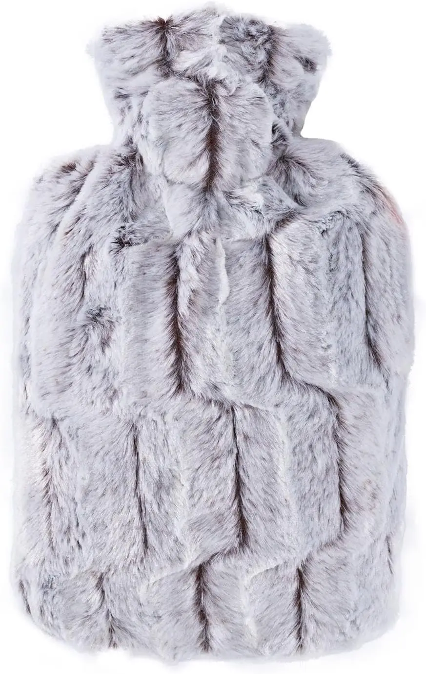 

Hot Water Bottle with Cover (1,8L Faux Fur, Brown/Silver), Made in Germany, Non-Toxic Certified, Soothing Warmth, Helps Relief M