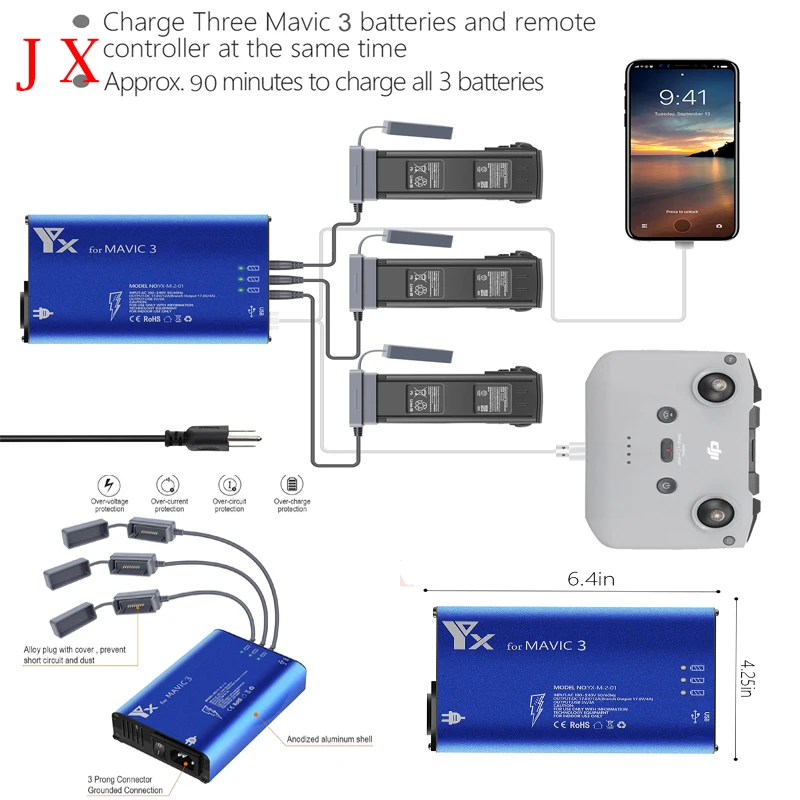 

5 in 1 Battery Charger Hub For DJI Mavic 3/3 Cine Drone Remote Controller SmartPhone Charging Hub Intelligent Rapid Charger