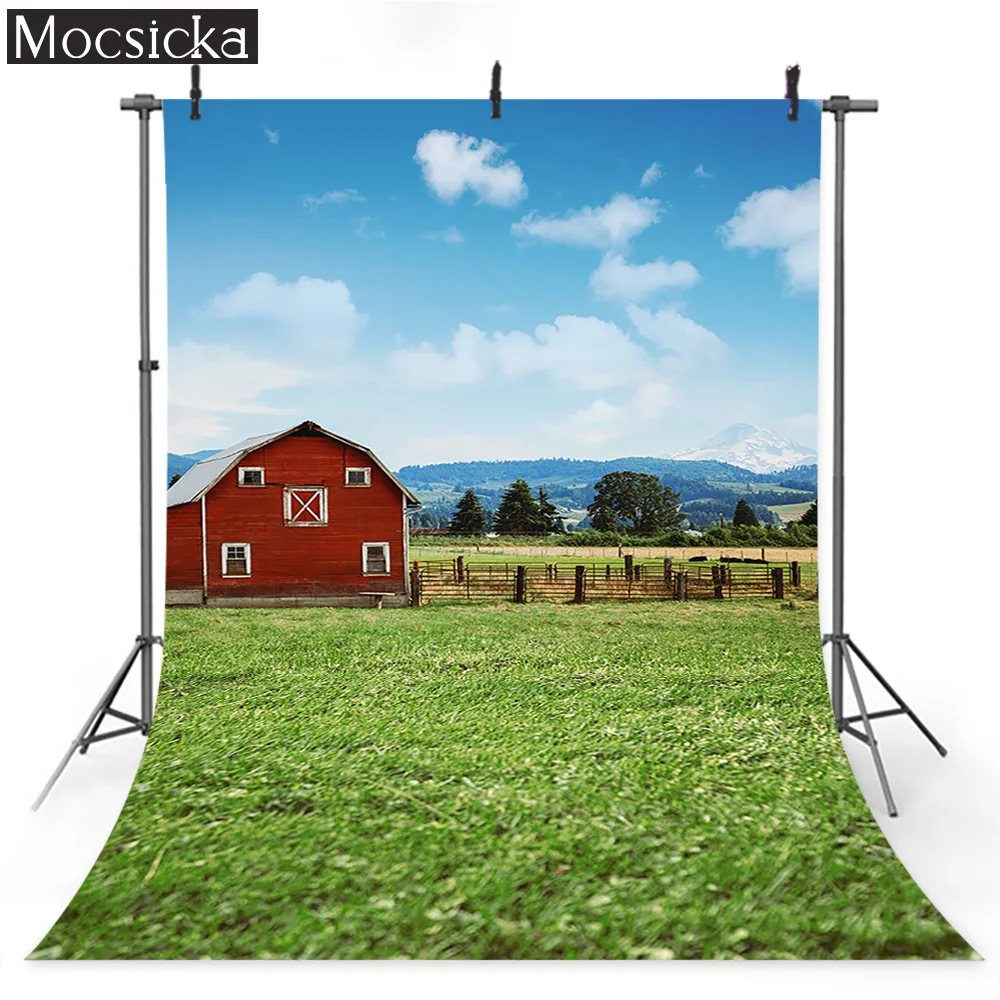 

MOCISICKA Spring Cloudy Farm Outdoor Green Grass Landscape Photo Backgrounds Custom Poster Portrait Photography Backdrop