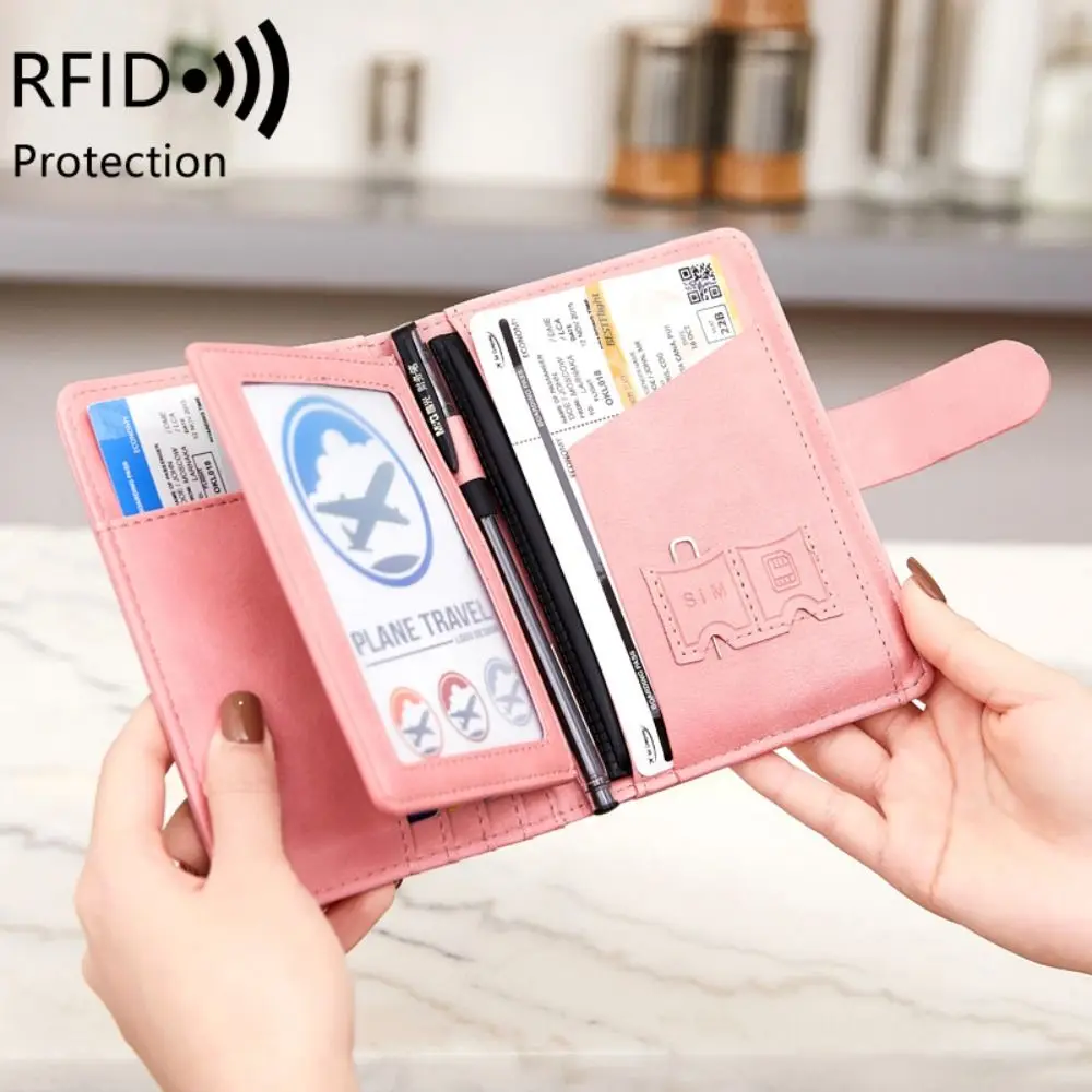 

Portable Card Holder PU Passport Bag Purse Passport Cover Travel Wallet Multifunctional Ticket Holder Storage Card Bag Women
