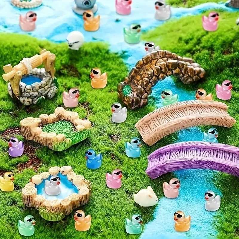 Mini canards lumineux en résine, 10/20 pièces, brillent dans la nuit, Style Cool, couleur aléatoire, pour bricolage, jardin féerique