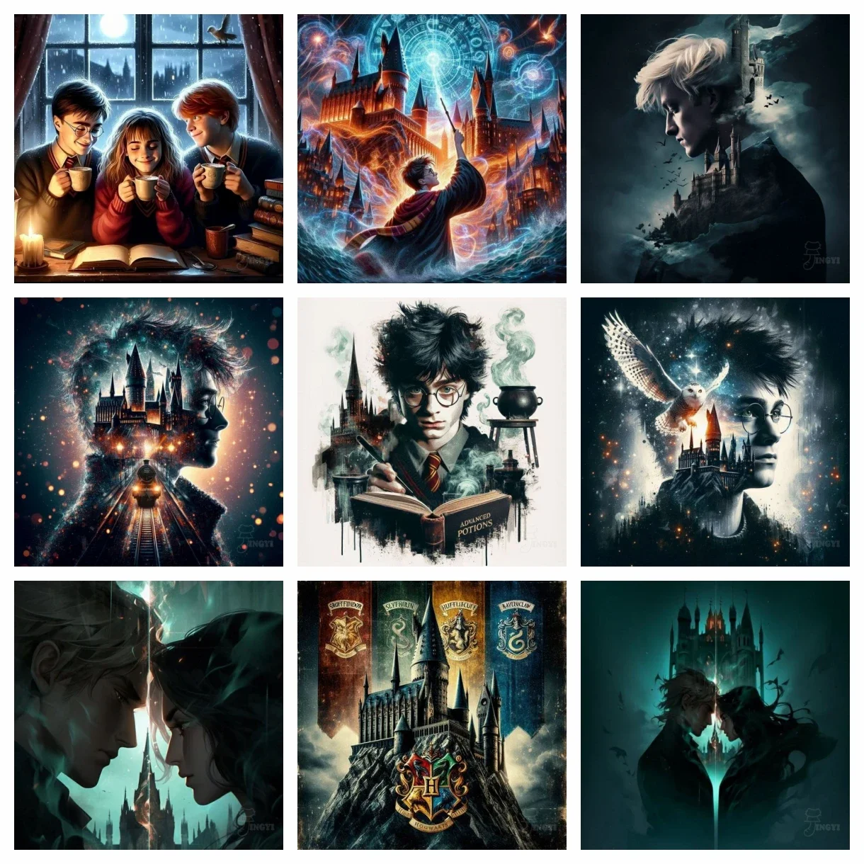 Harry Potter Hogwarts College 5D DIY Kit de pintura de diamante bordado hecho a mano arte regalo punto de cruz manualidades decoración del hogar