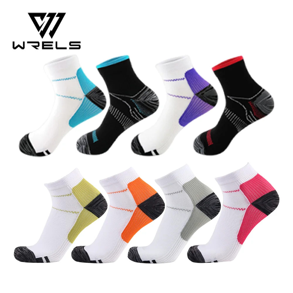 WRELS 1/2/3 Paar Kompressionssocken, atmungsaktive, feuchtigkeitsableitende Sportsocken für Herren und Damen, schnelltrocknend, rutschfest, elastische Fahrradsocken.