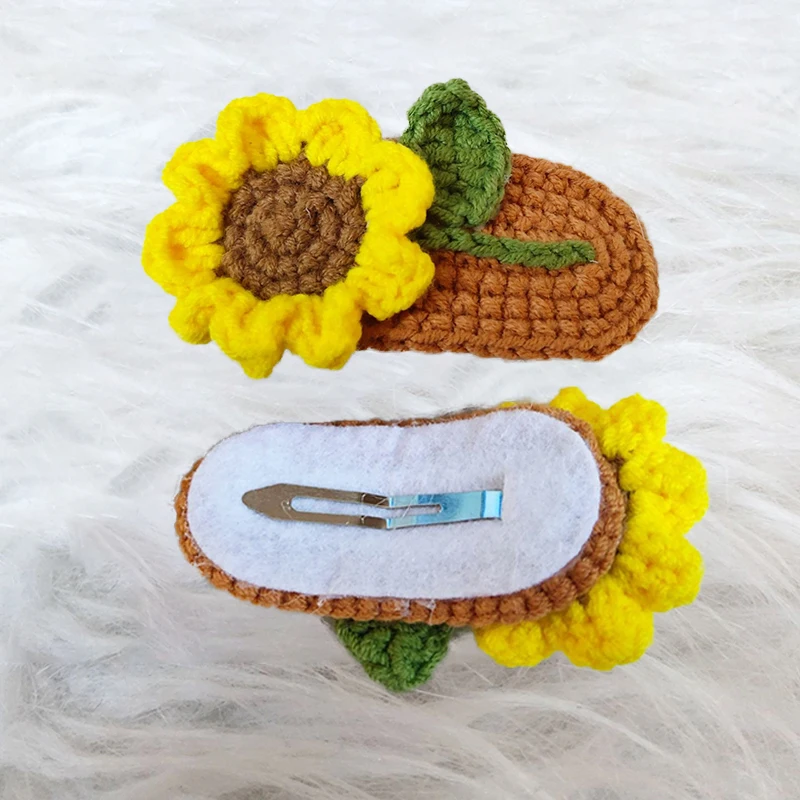 Handmade Crochet Hair Clip Cute Sunflower Cartoon Flower Hairpin Girl Wool Knitting Headwear Barrettes Children Hair Accessories