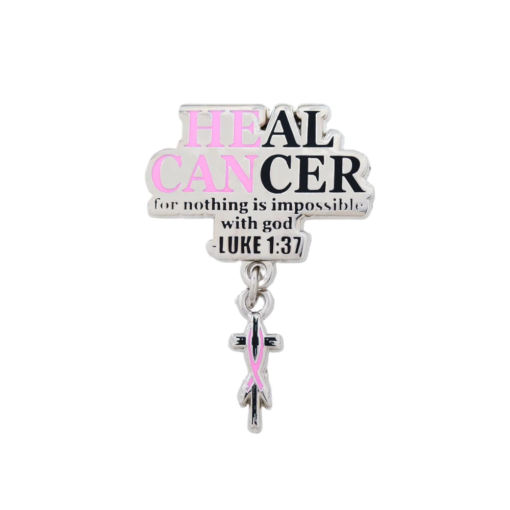 Breast Cancer Awareness Pink Ribbon Brooch Christian Faith Scripture Badge Public Welfare Activities Logo Lapel Pin Collect Gift
