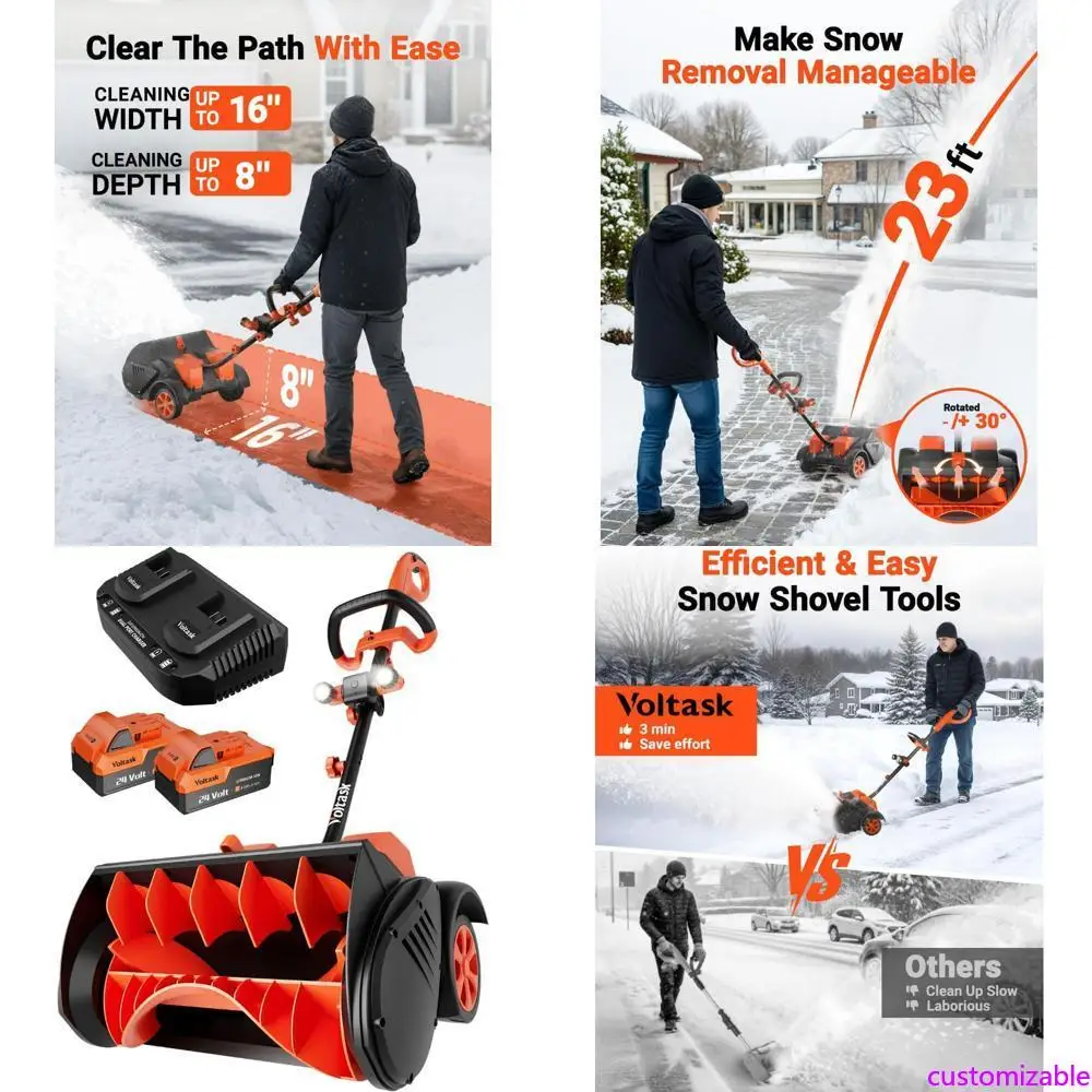 أداة إزالة الثلوج اللاسلكية بعجلات، 48 فولت، 16 بوصة، 4 أمبير - منفاخ ثلج يعمل بالطاقة مع تحكم اتجاهي