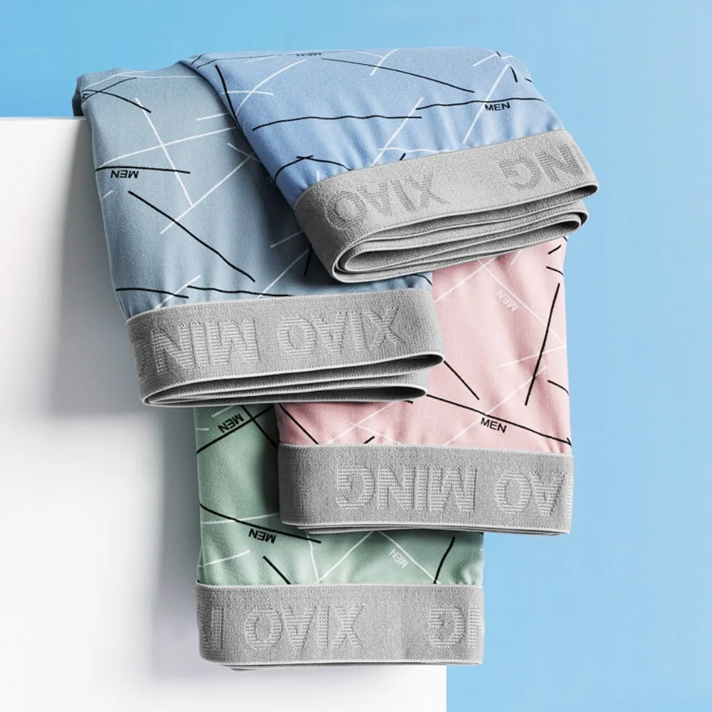 5Pcs Comfortable Plus Size Men's Boxer Briefs Seamless Mid Waist Printed Panties Lingerie Elastic Shorts Underpants Gifts