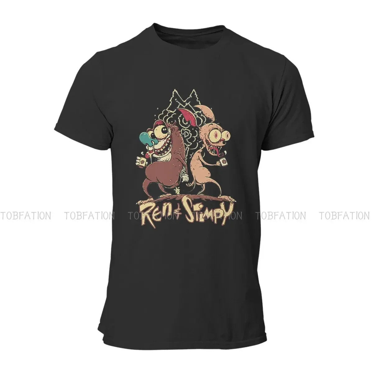 Coffe  Round Collar TShirt The Ren & Stimpy Show The Magical Nose Goblin Pure Cotton Basic T Shirt Man's Clothes