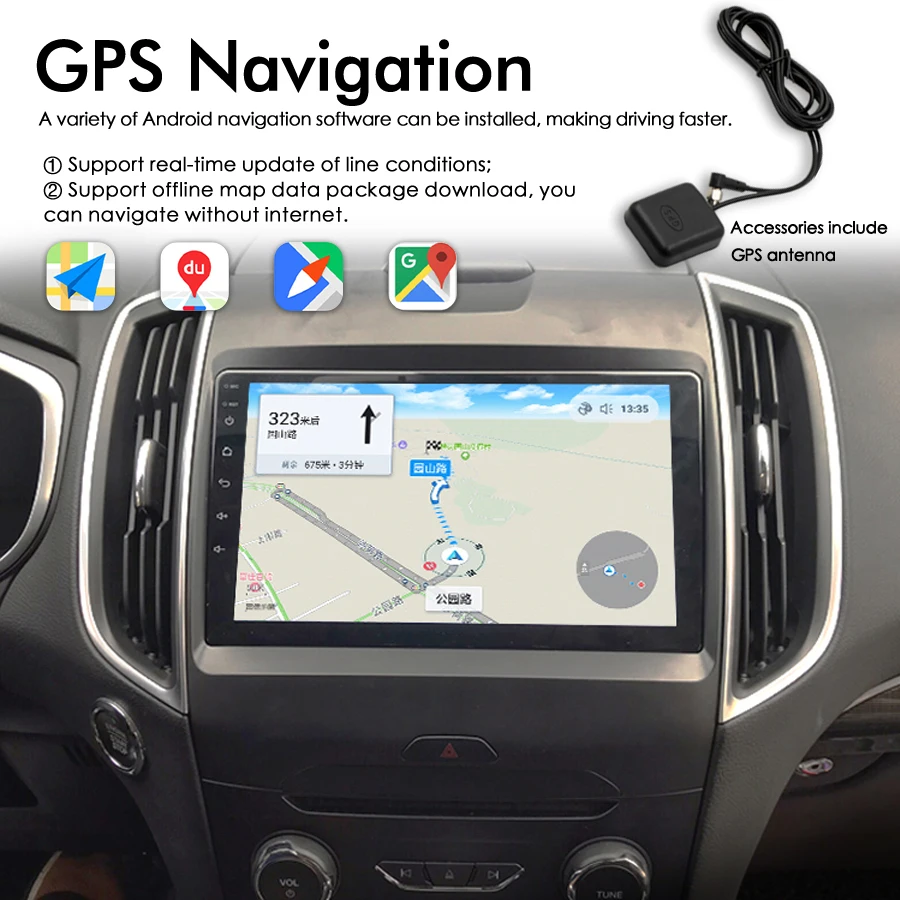 Android Screen AI Voice Control For Ford Edge Se 2016 2.0L Stereo GPS CarPlay Car Radio GPS Navigation Multimedia Video Player