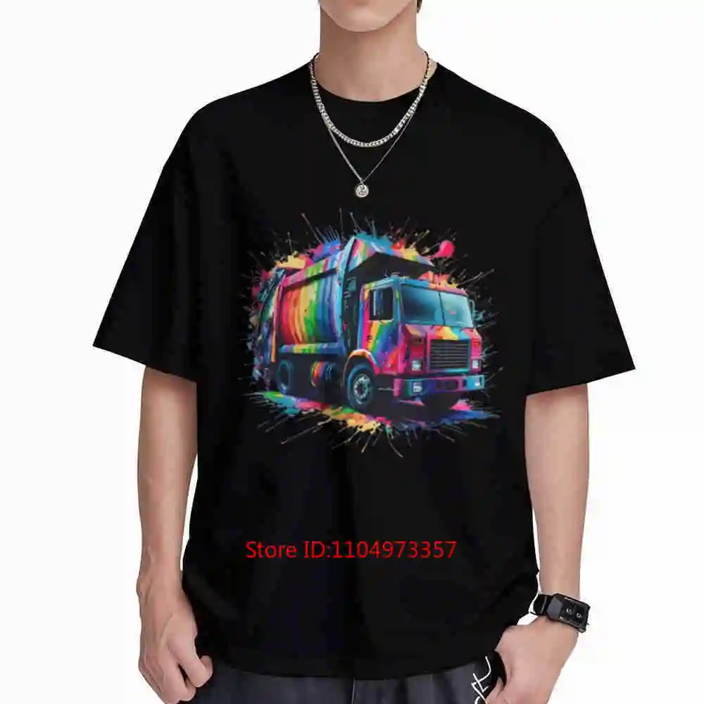 Colorful Paint Splash Garbage Truck Art Short Sleeve Tee 100% Cotton T-Shirt