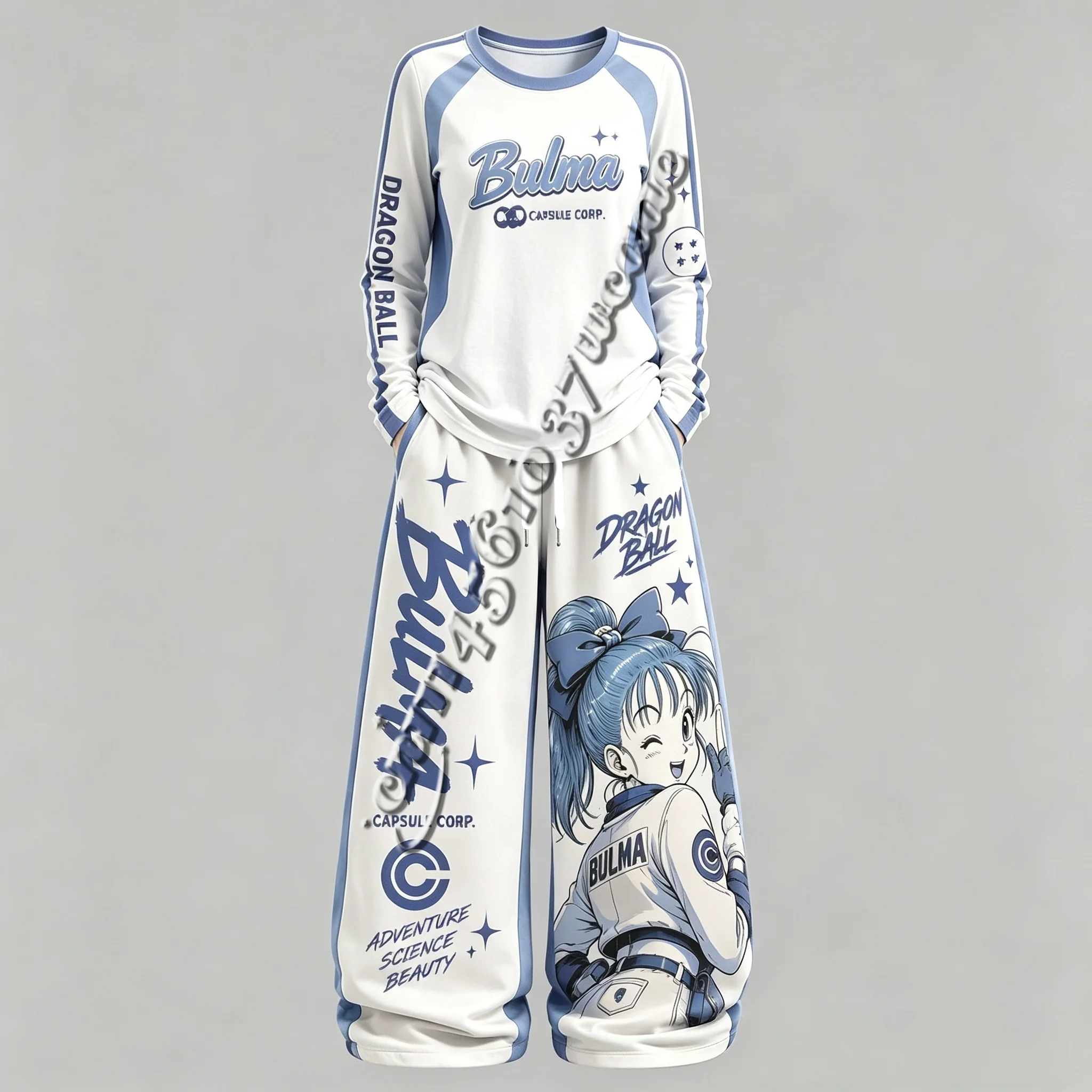 Neuer Unisex Frühling-Herbst Streetwear-Trainingsanzug mit Dragon-Ball-Anime-Print, Langarm-T-Shirt und Weitbein-Hose, Familien-Set – Detail 6