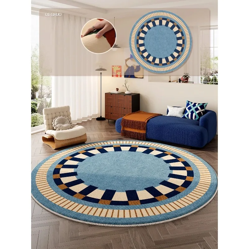 

Round Living Room Carpet Retro Geometric Patchwork Abstract Bedroom Rug Colorful Striped Sofa Coffee Table Mat 러그 Ковер Alfombra