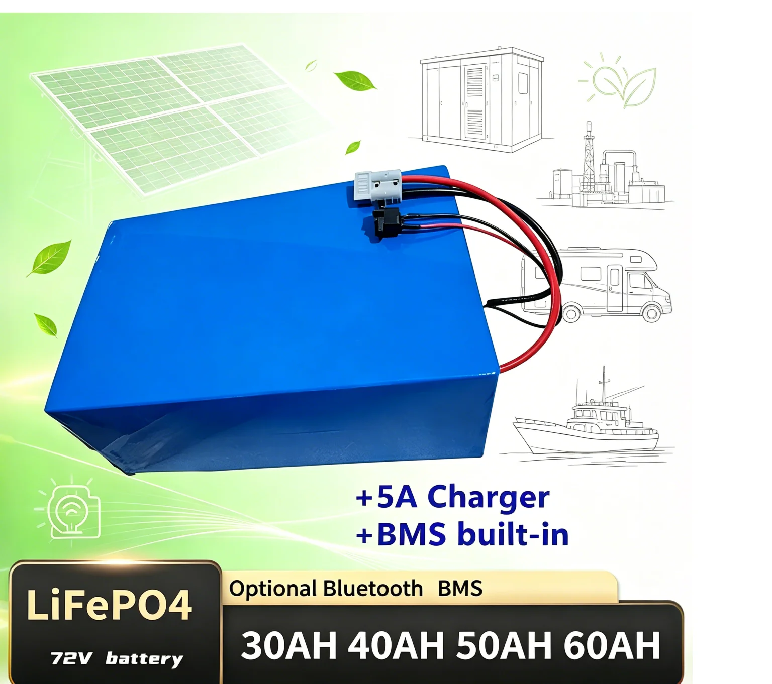VoltPro-LifePo4 High Capacity 72V Lithium Battery 30Ah-60Ah with BMS for Golf Cart Electric skateboard boat+5A Charger