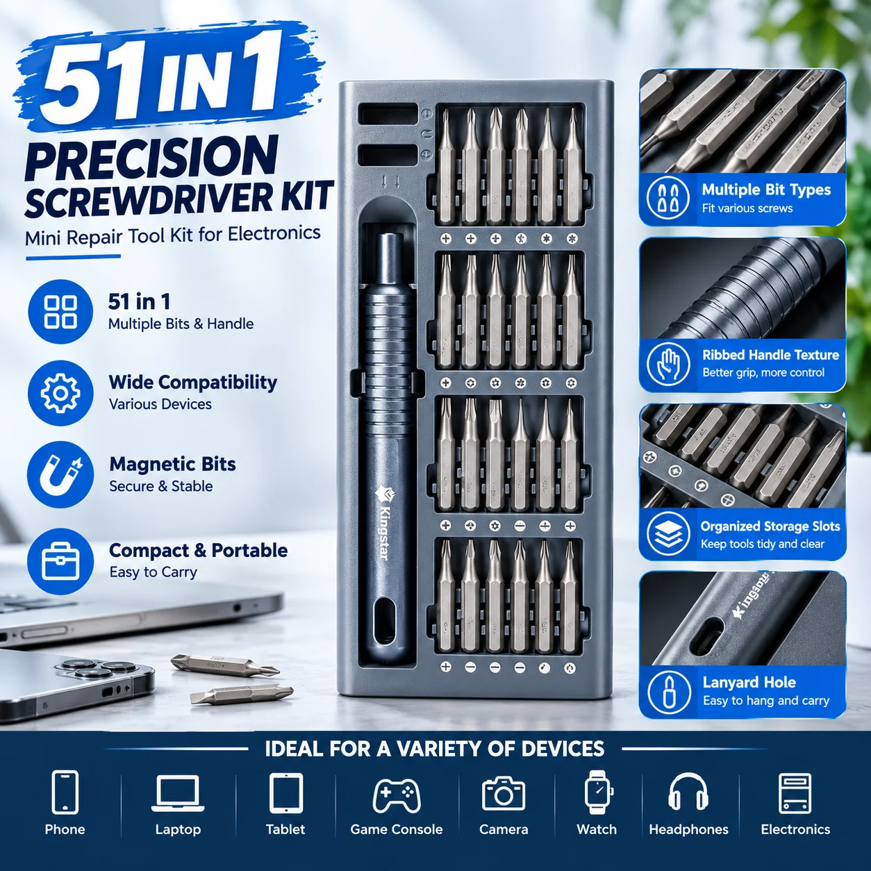 51Pcs Precision Screwdriver Set, Mini Repair Tool Kit for Phone Laptop Computer Electronics, DIY Maintenance & Repair