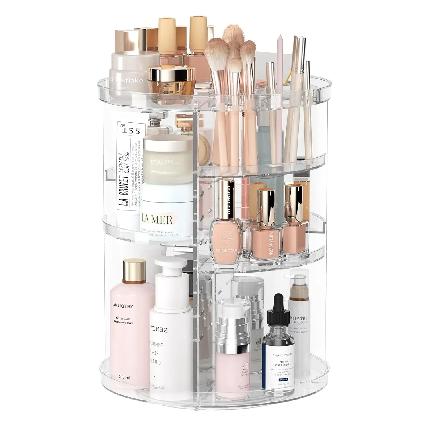 Rotating Makeup  for Vanity, 360 Spinning Skincare Organizers with Adjustable Trays, Make Up Desk Storage Carousel Rack