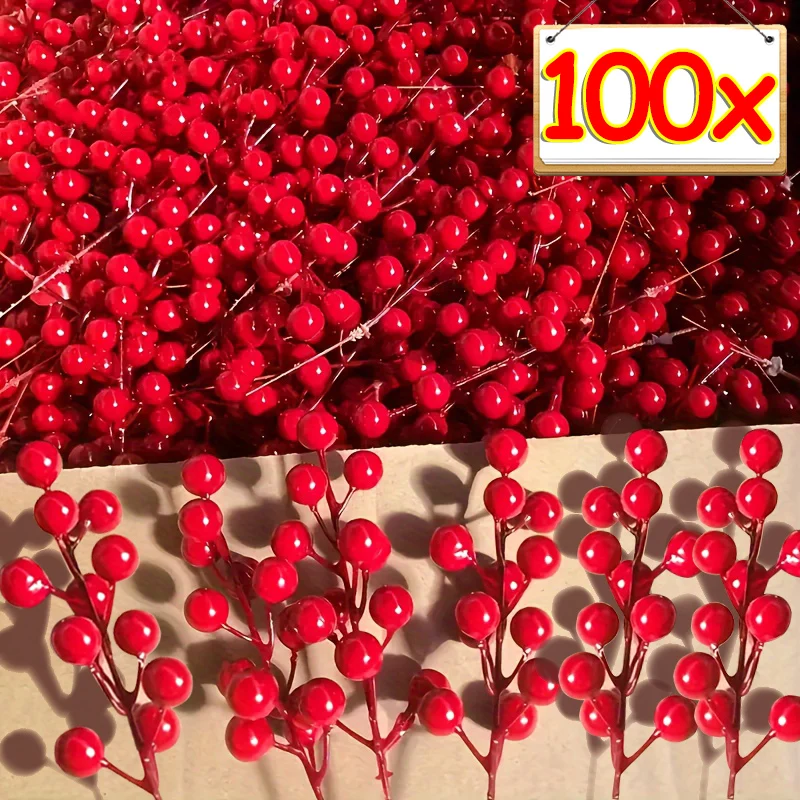 Christmas Wreath Fake - 5/100x Cabang Buah Berry Merah Buatan