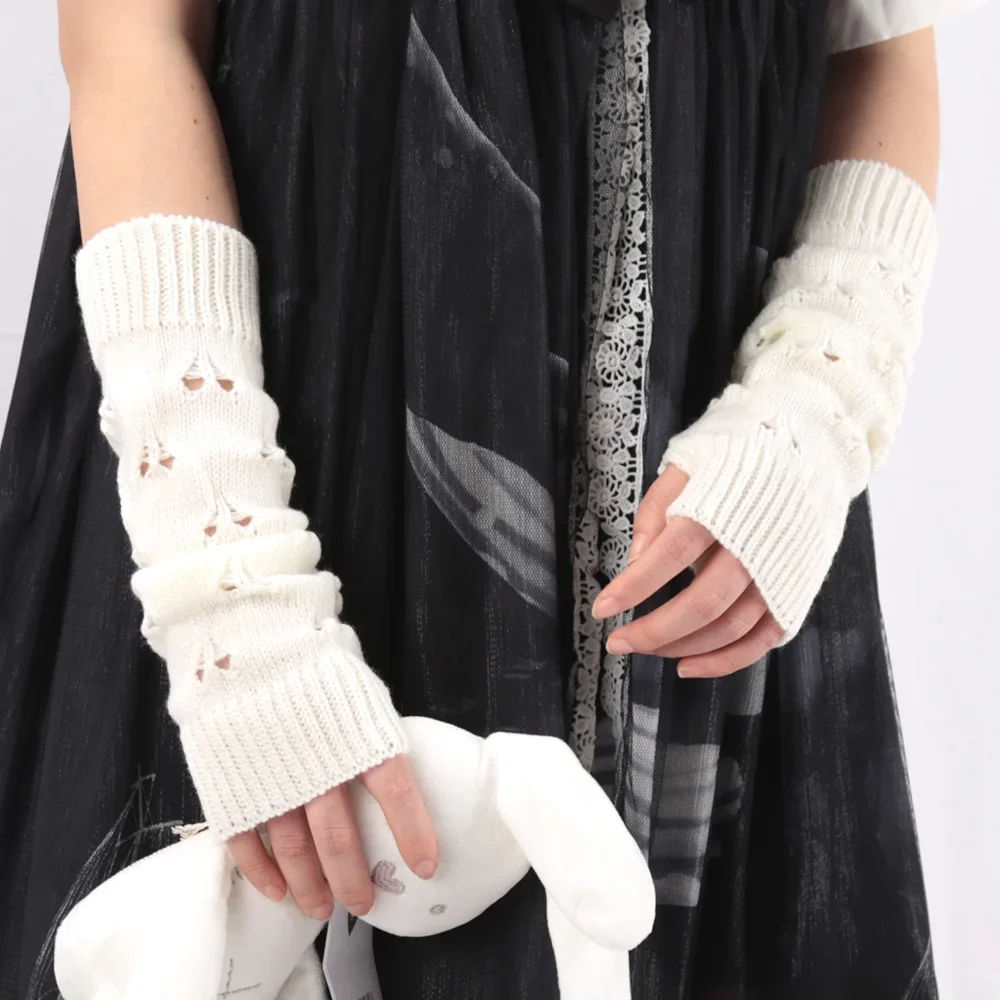 Women Winter Arm Sleeves Warm Knitted Arm Warmers Long Sleeve Half-finger Glove Gothic Fingerless Mitten Christmas Gift