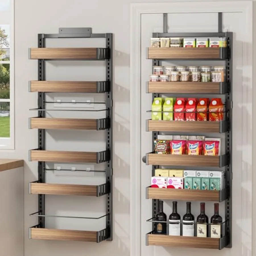 Organizador de despensa de 6 niveles para colgar sobre la puerta, 2 en 1, para colgar en la puerta o montar en la pared, estante para especias grande y resistente, almacenamiento para puerta de despensa.