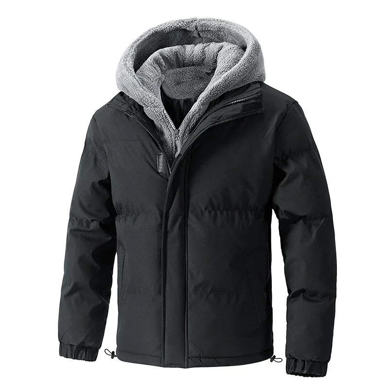LIBIELIY 8XL Piumino da uomo Spessore caldo Plus Size Giacca invernale da uomo in pile di cotone imbottito Parka con cappuccio Cappotti finti in due pezzi O